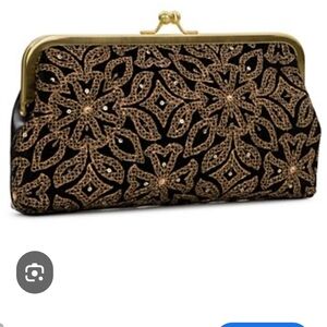 Patricia Nash Black and Gold Floral Clutch